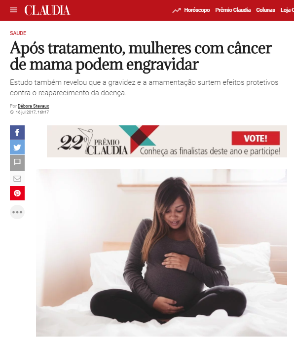 Após tratamento, mulheres com câncer de mama podem engravidar