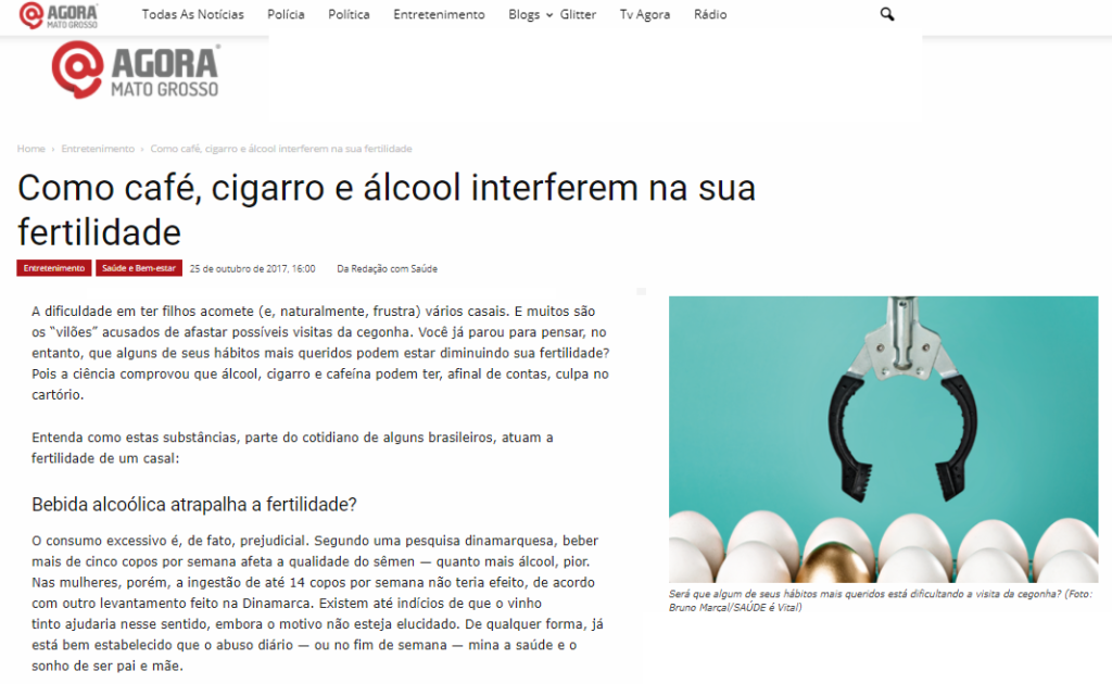 AGORA MATO GROSSO – café, cigarro e álcool interferem na fertilidade