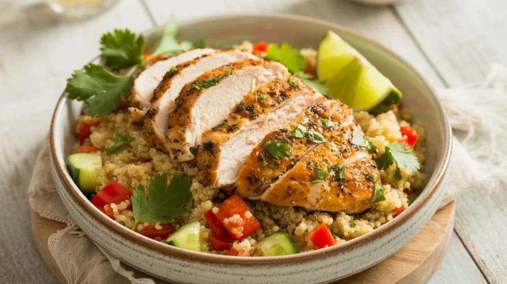 Prato com salada, proteínas e grãos representando alimentação na FIV.
