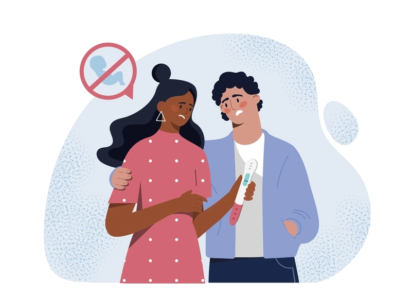 Imagem ilustrativa de casal com teste negativo de gravidez